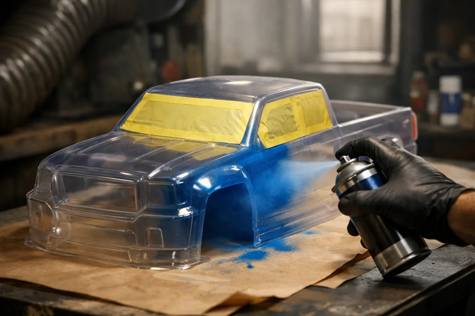 Spray painting the inside of a clear RC body