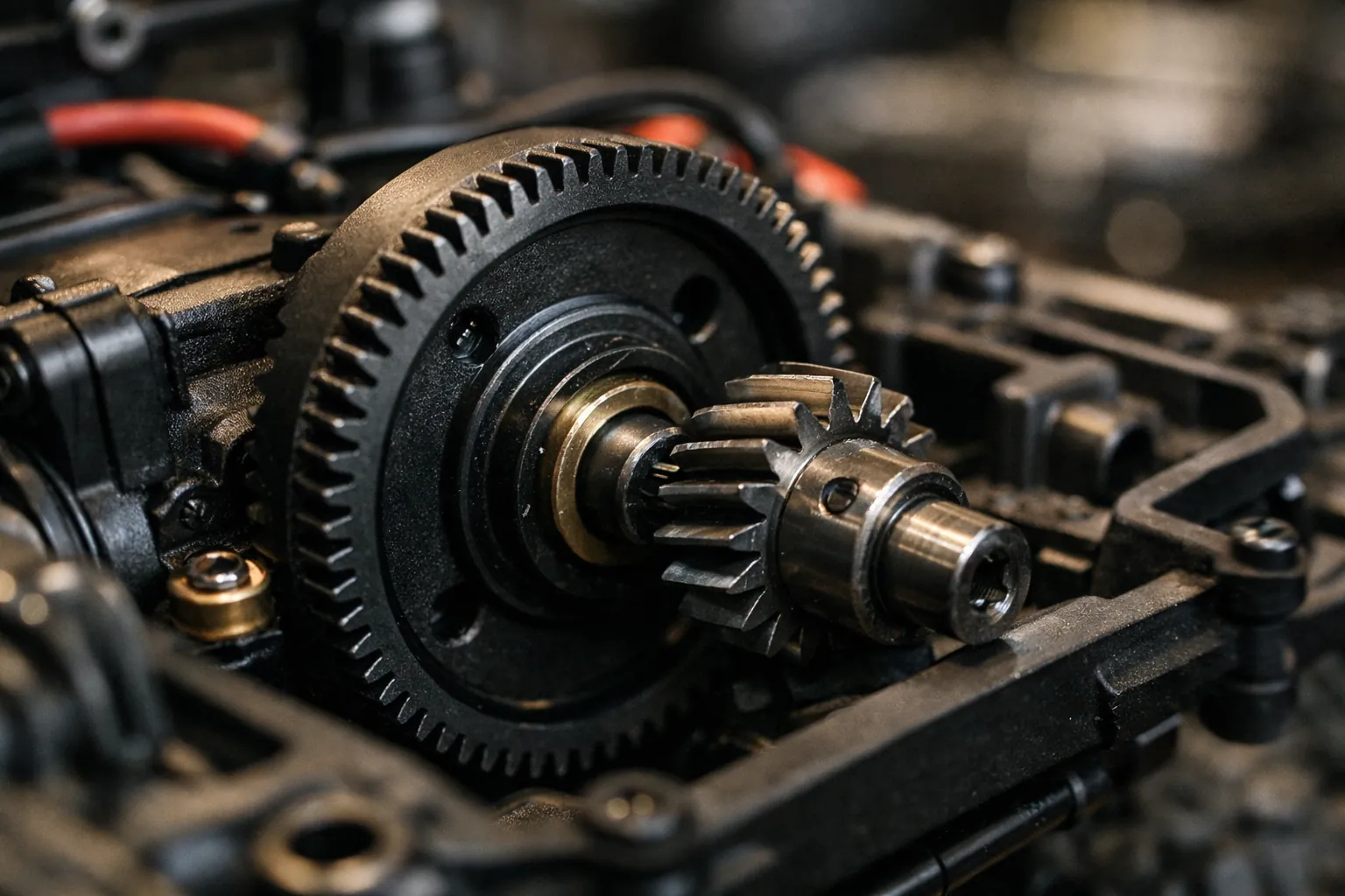An RC pinion and spur gear meshing