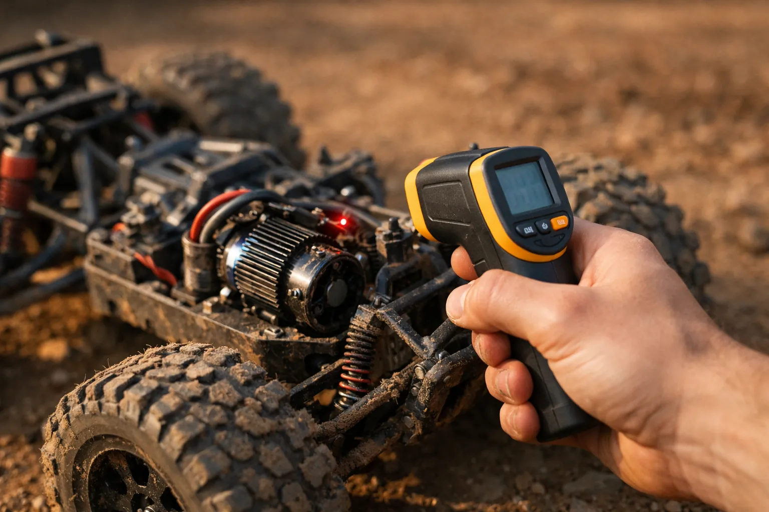 Checking an RC motor temperature with an infrared thermometer